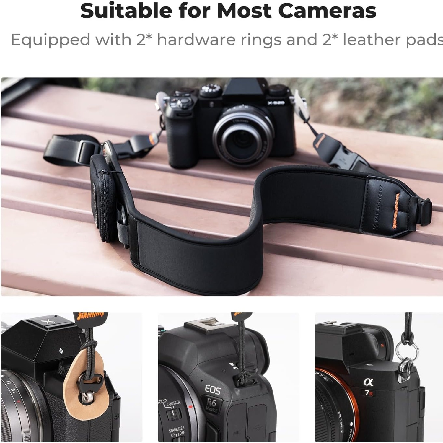 Wide Neoprene Camera Strap with Zip Pocket