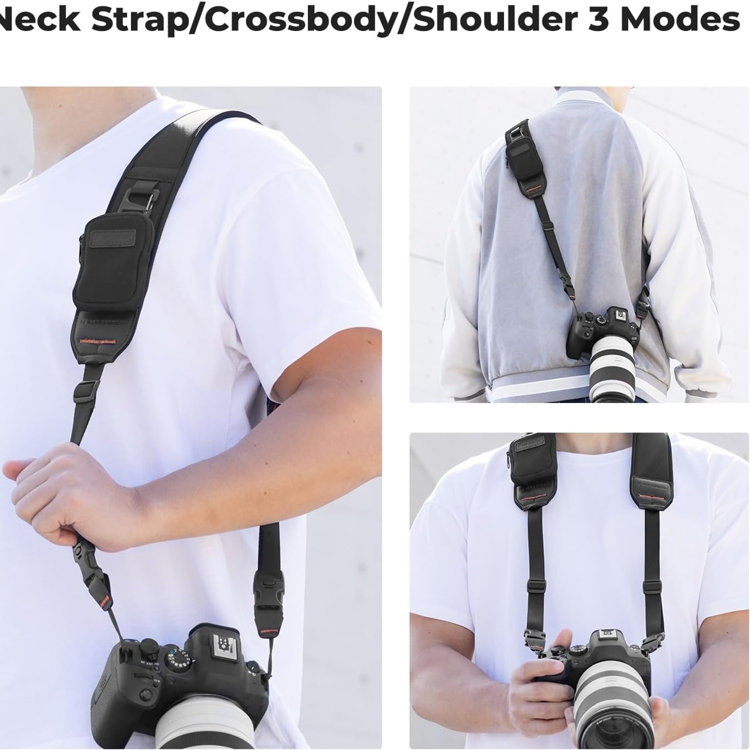Wide Neoprene Camera Strap with Zip Pocket