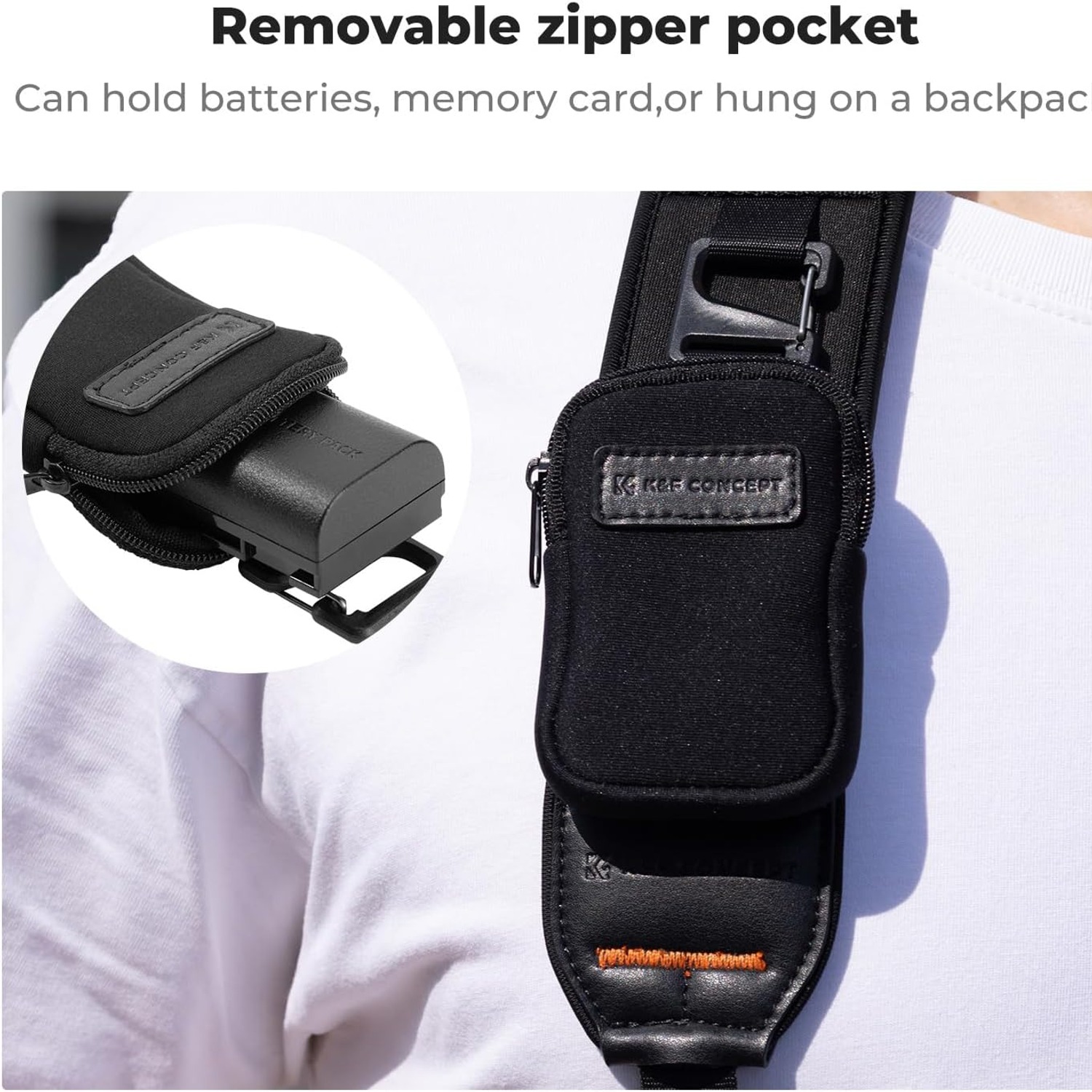 Wide Neoprene Camera Strap with Zip Pocket