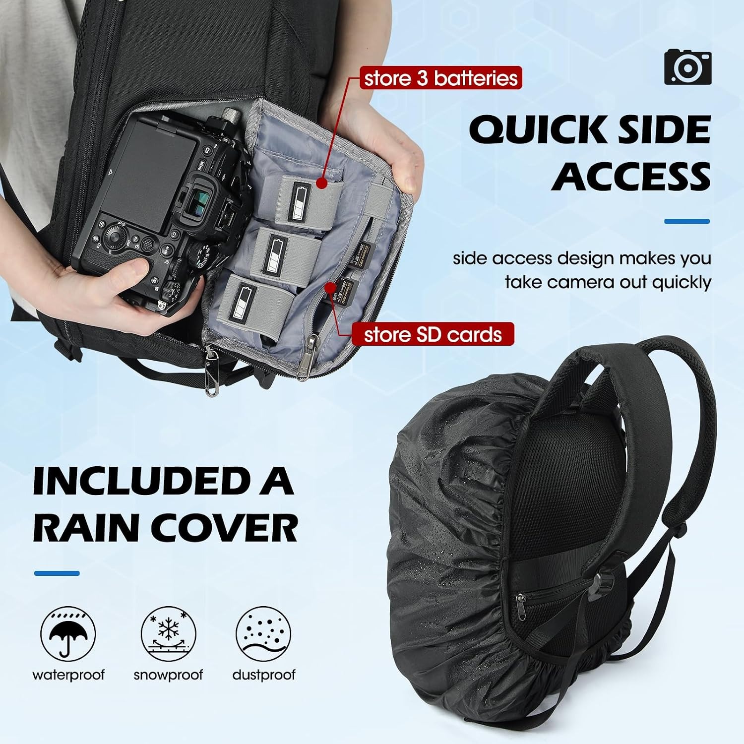 DSLR Camera Backpack with Laptop Sleeve and Rain Cover