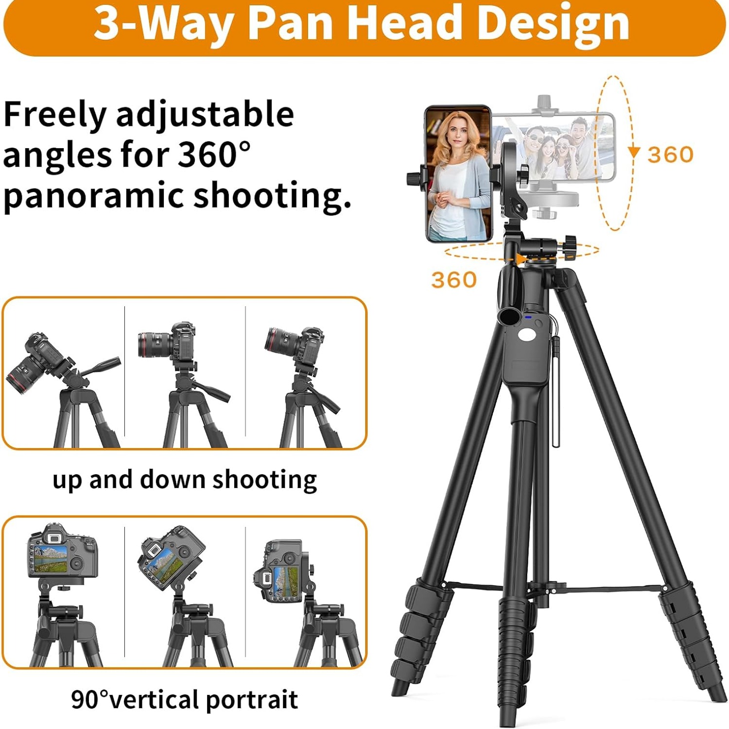 170cm Aluminium Camera Tripod with Phone Mount, Remote and Travel Bag