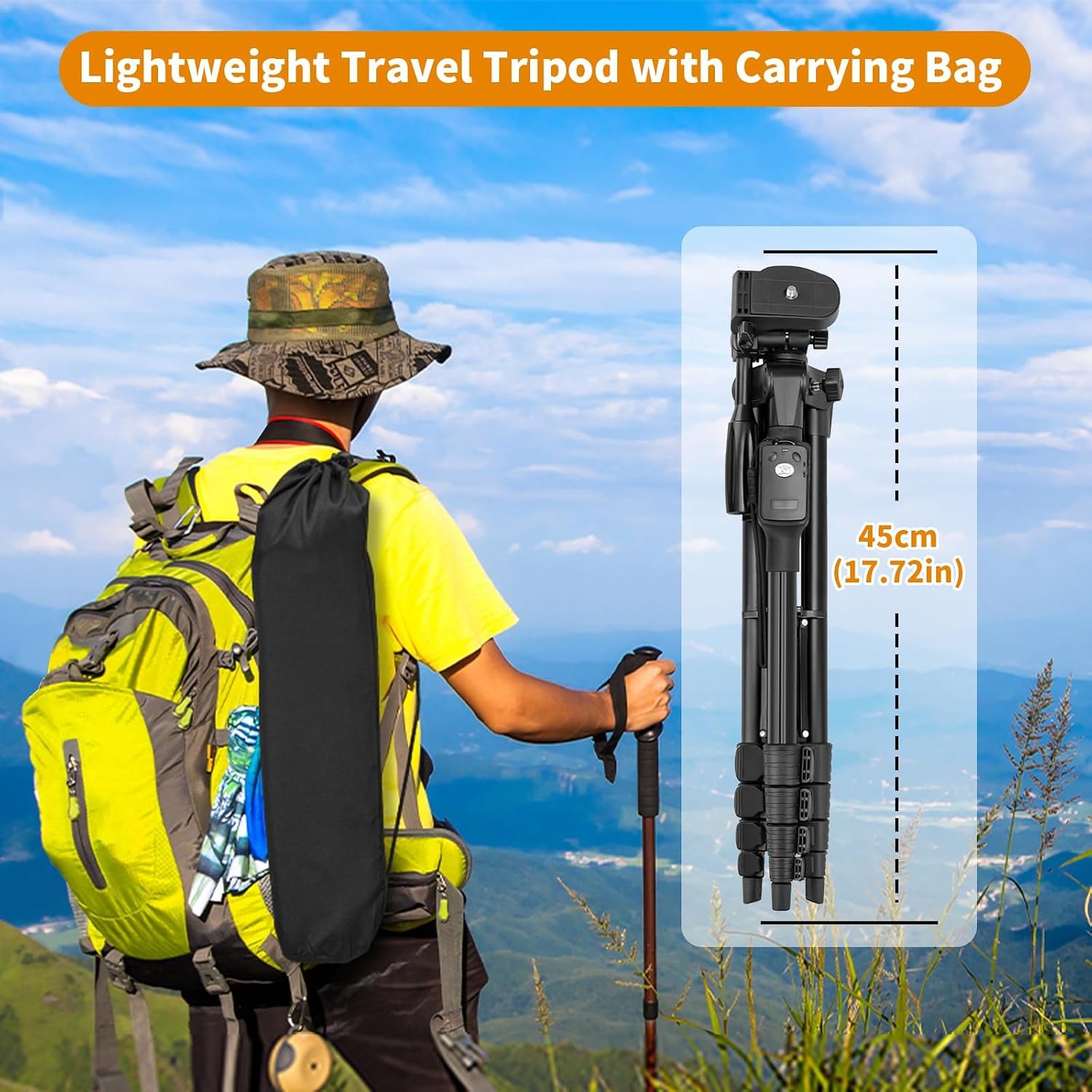 170cm Aluminium Camera Tripod with Phone Mount, Remote and Travel Bag
