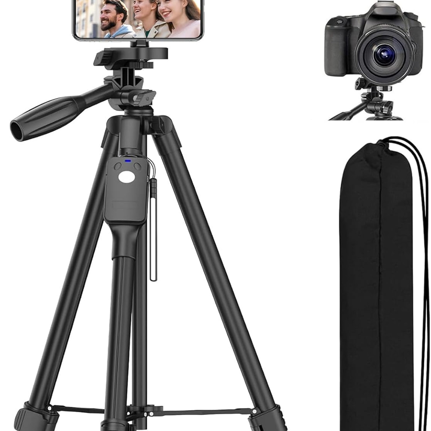 170cm Aluminium Camera Tripod with Phone Mount, Remote and Travel Bag