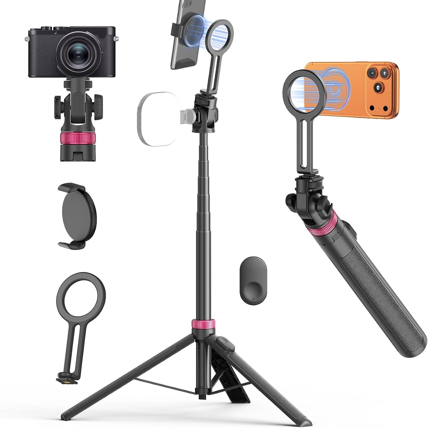 Magnetic Phone Tripod and Selfie Stick 175cm with Wireless Remote