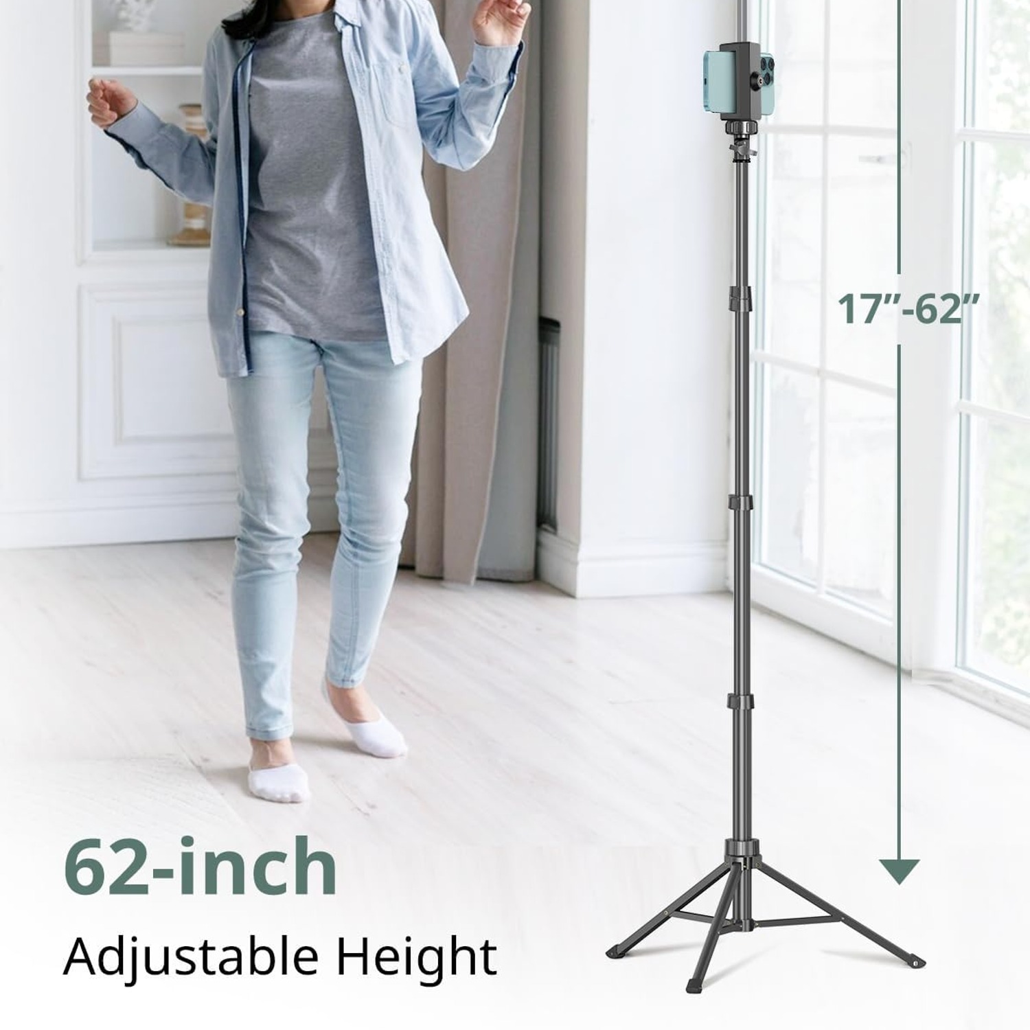 157cm Phone Tripod and Selfie Stick with Bluetooth Remote