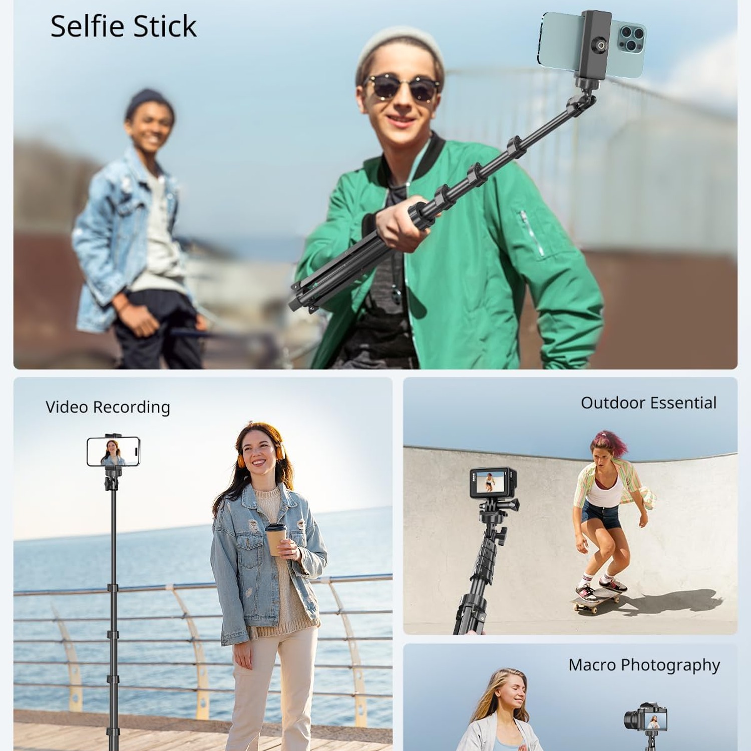 157cm Phone Tripod and Selfie Stick with Bluetooth Remote