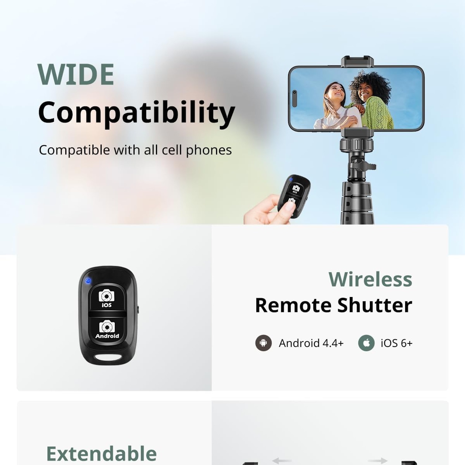 157cm Phone Tripod and Selfie Stick with Bluetooth Remote