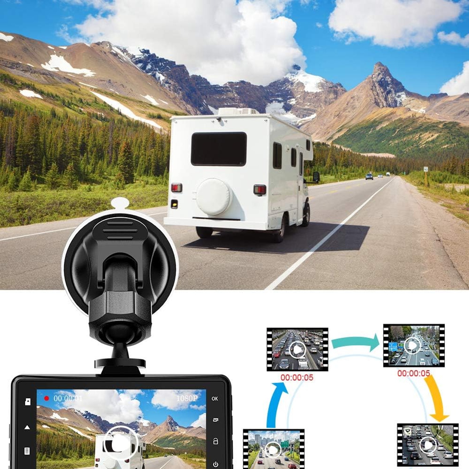 CHORTAU 1080p Front Dash Cam with 3-Inch Screen