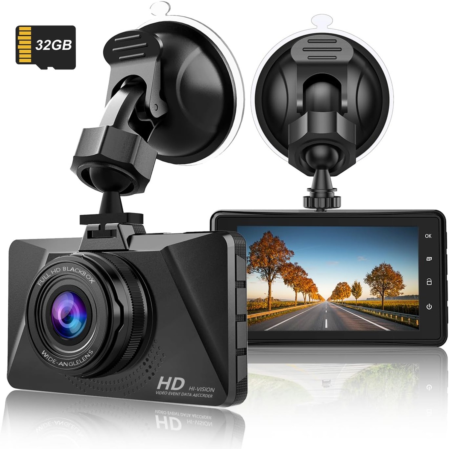 CHORTAU 1080p Front Dash Cam with 3-Inch Screen