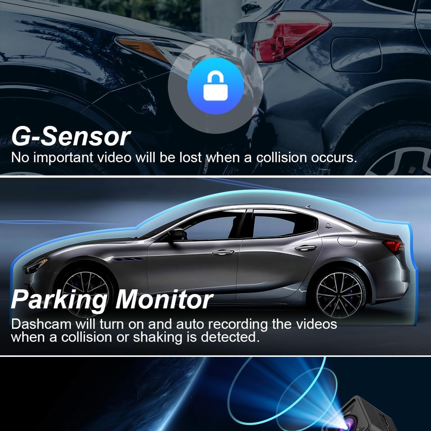 CHORTAU 2K Dual Dash Cam with 3-Inch Screen