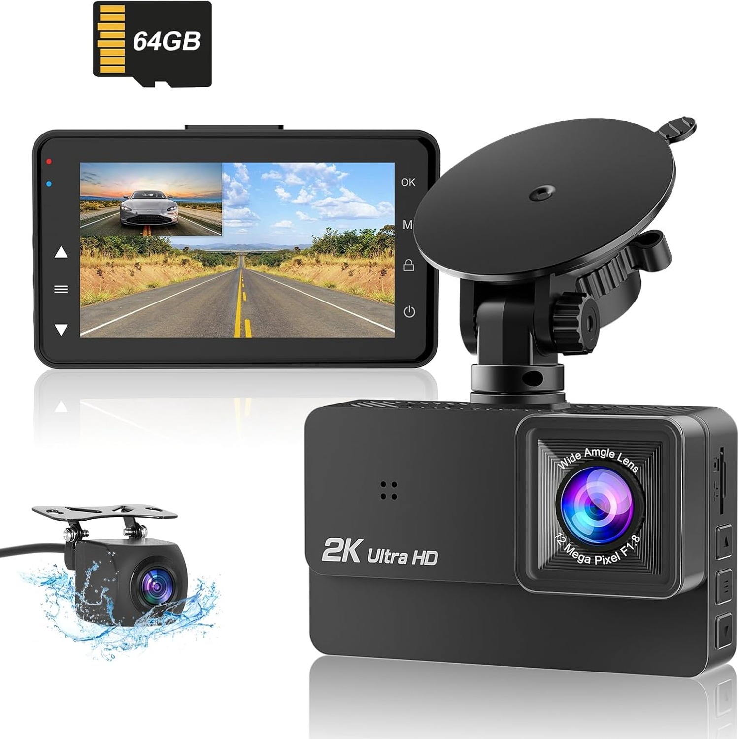 CHORTAU 2K Dual Dash Cam with 3-Inch Screen