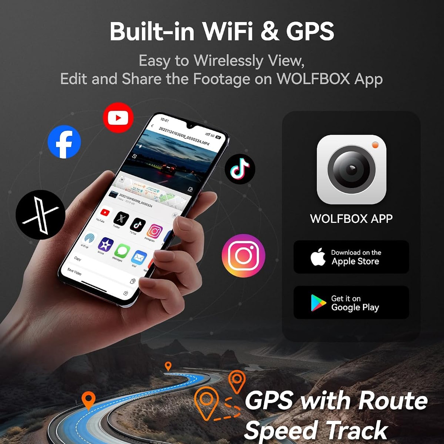 WOLFBOX i07 3 Channel Dash Cam with Front, Cabin and Rear Cameras