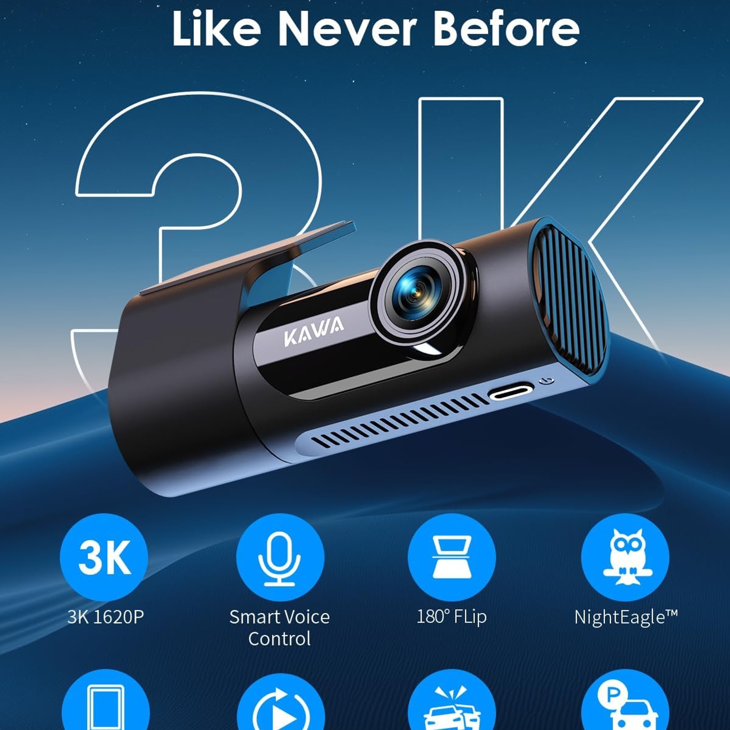 KAWA D6 3K Voice Control Dash Cam with Built-In WiFi