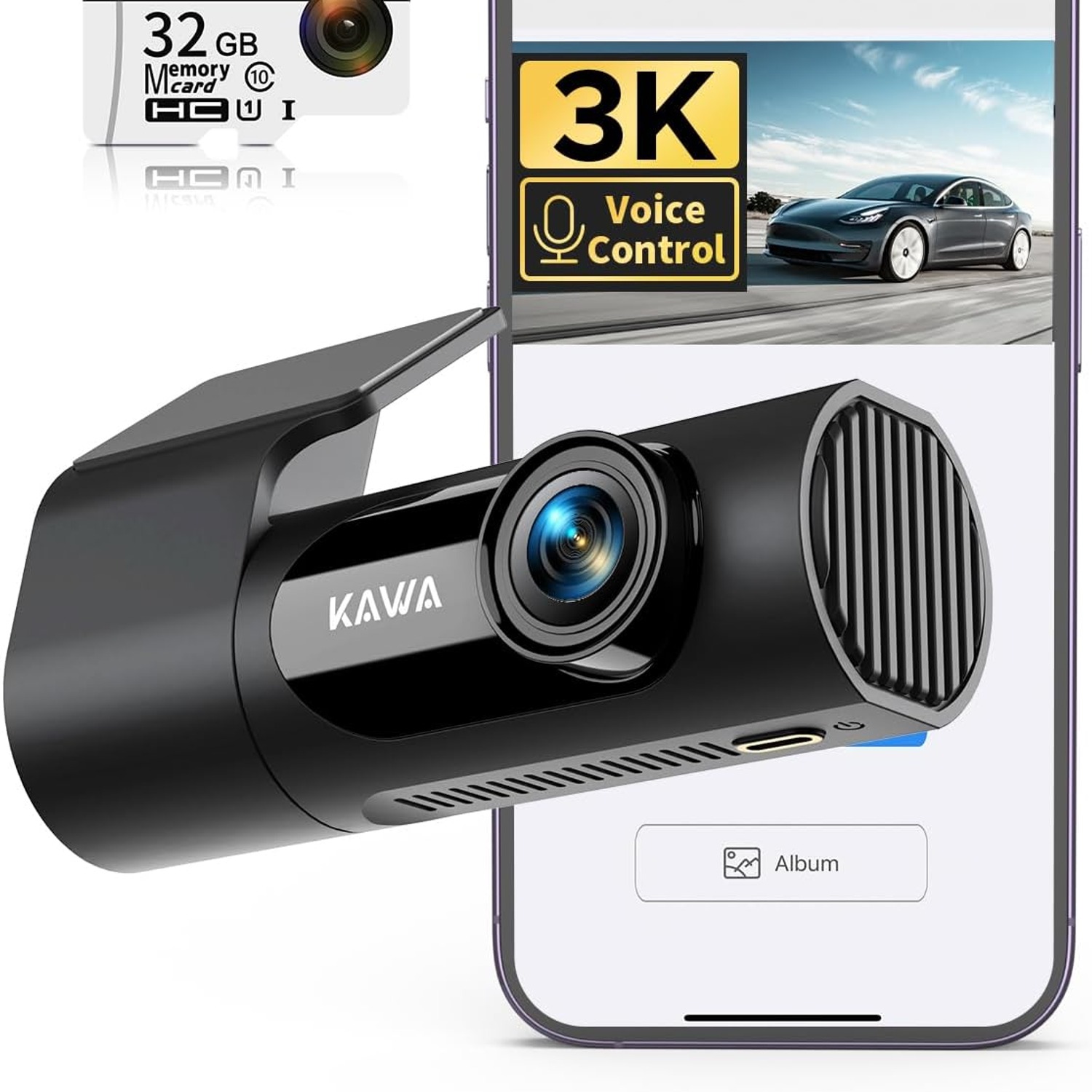 KAWA D6 3K Voice Control Dash Cam with Built-In WiFi