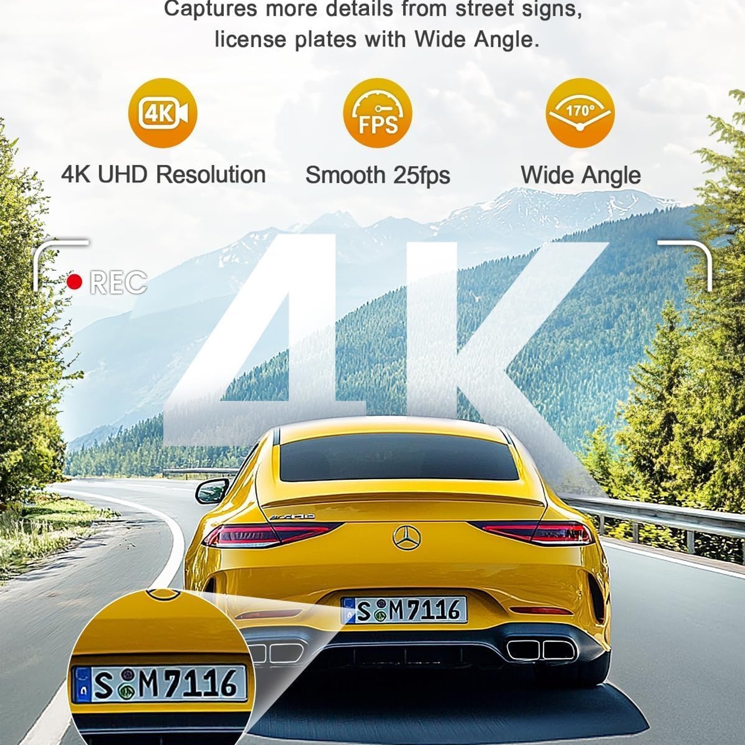 GKU D200 4K Front Dash Cam with Built-In WiFi