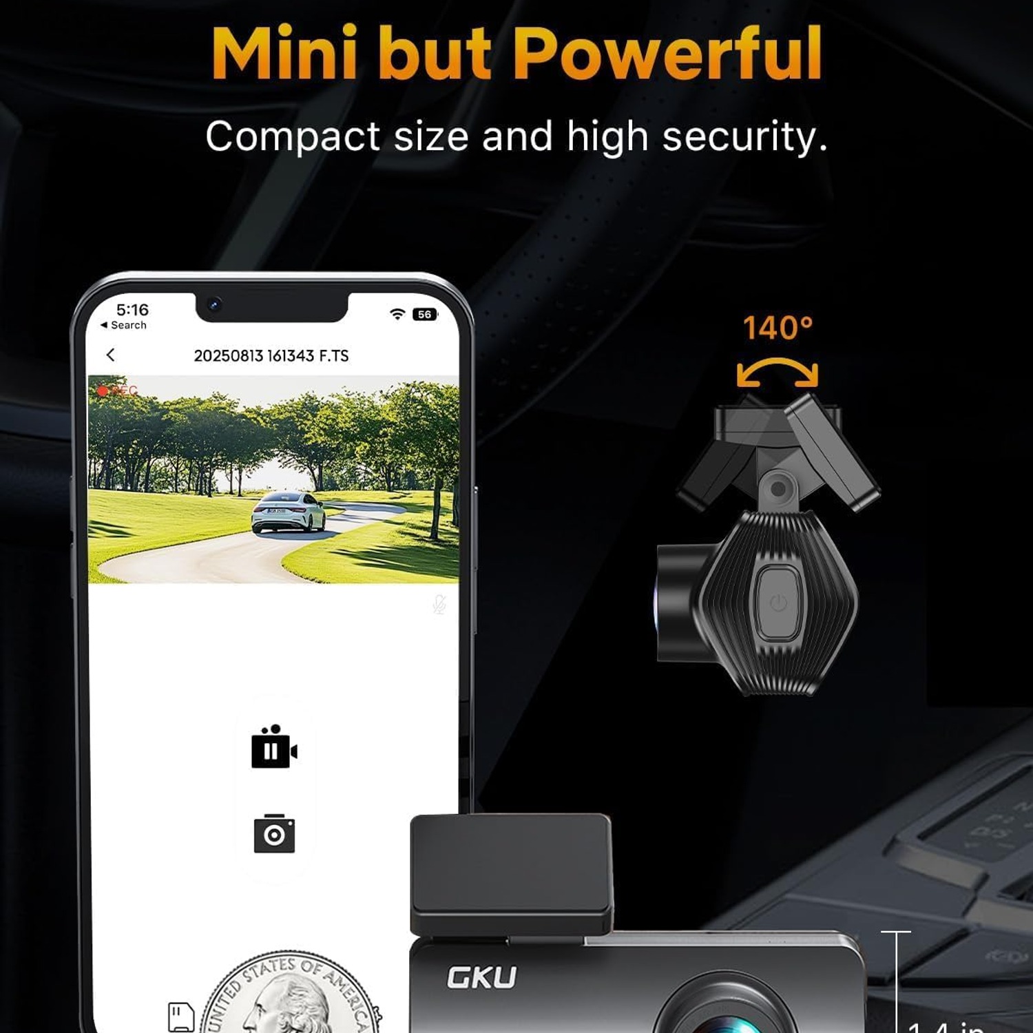 GKU D200 4K Front Dash Cam with Built-In WiFi