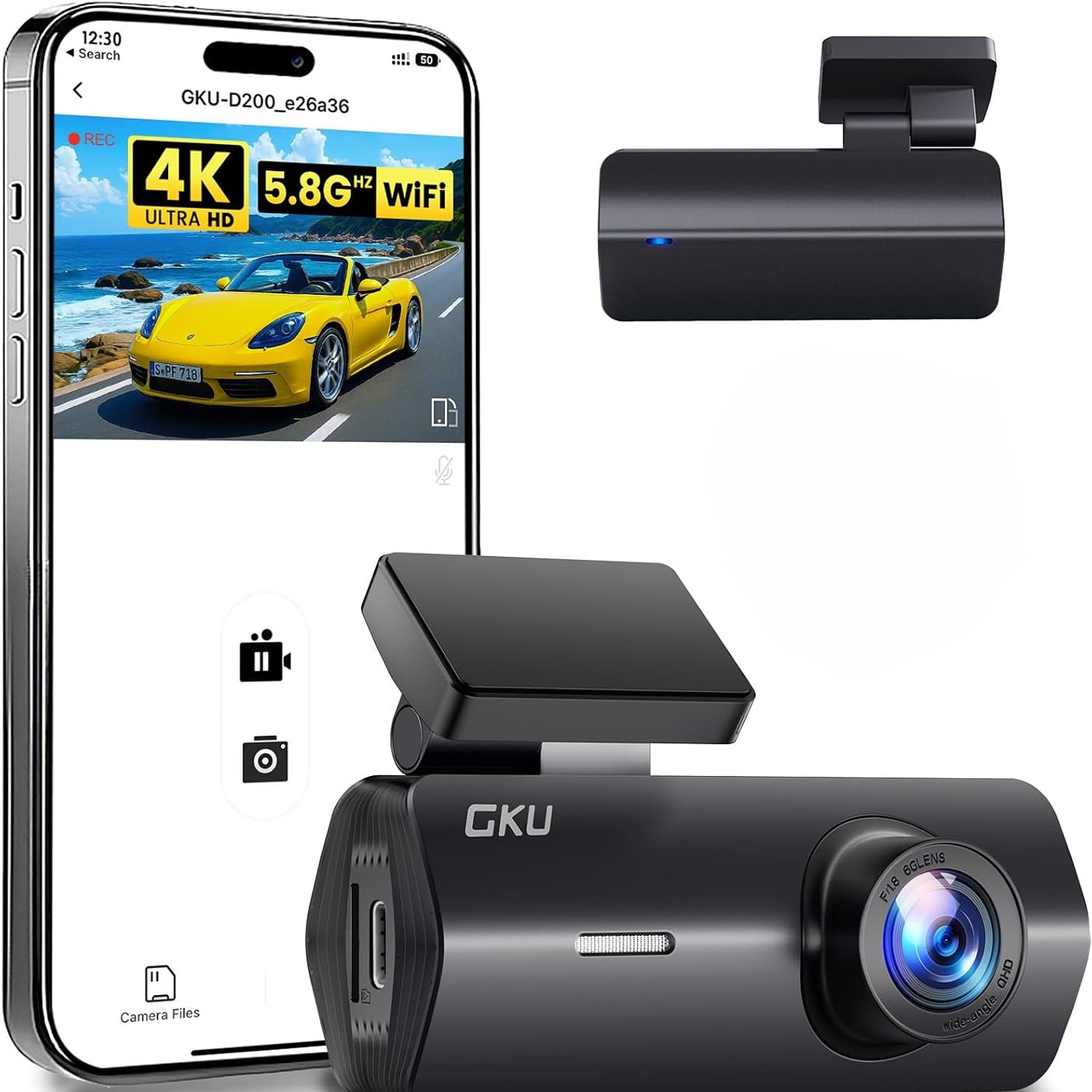 GKU D200 4K Front Dash Cam with Built-In WiFi