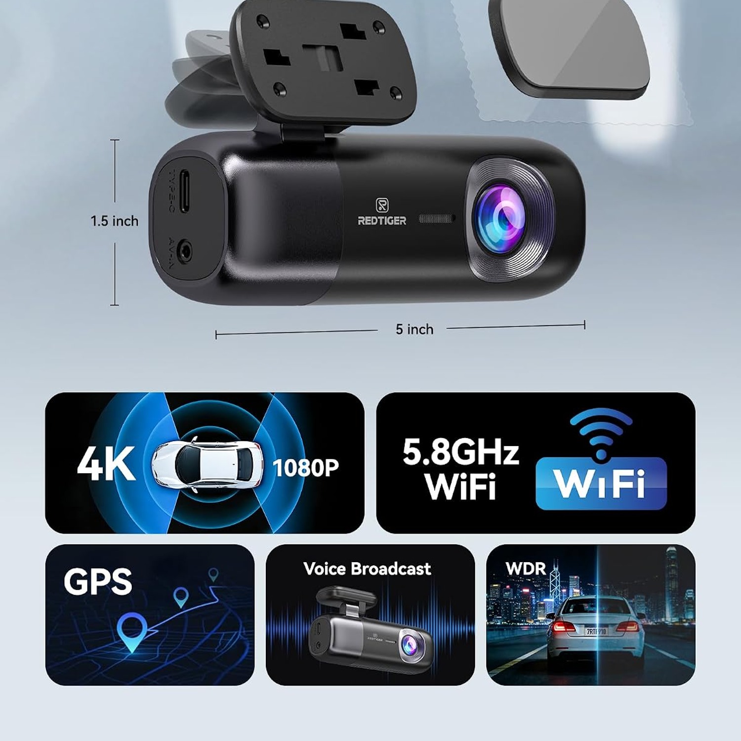 REDTIGER F9 4K Front and Rear Dash Cam with WiFi App Control