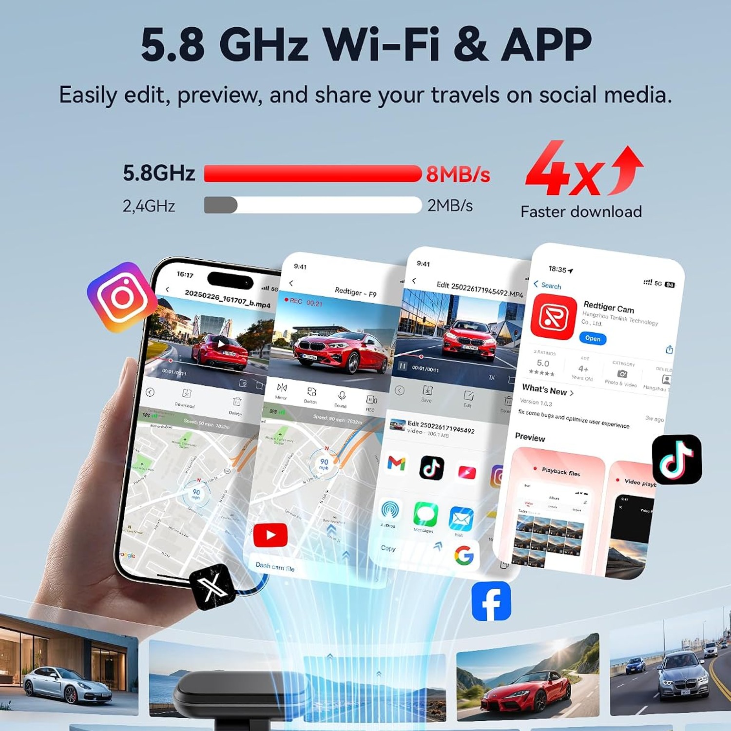 REDTIGER F9 4K Front and Rear Dash Cam with WiFi App Control