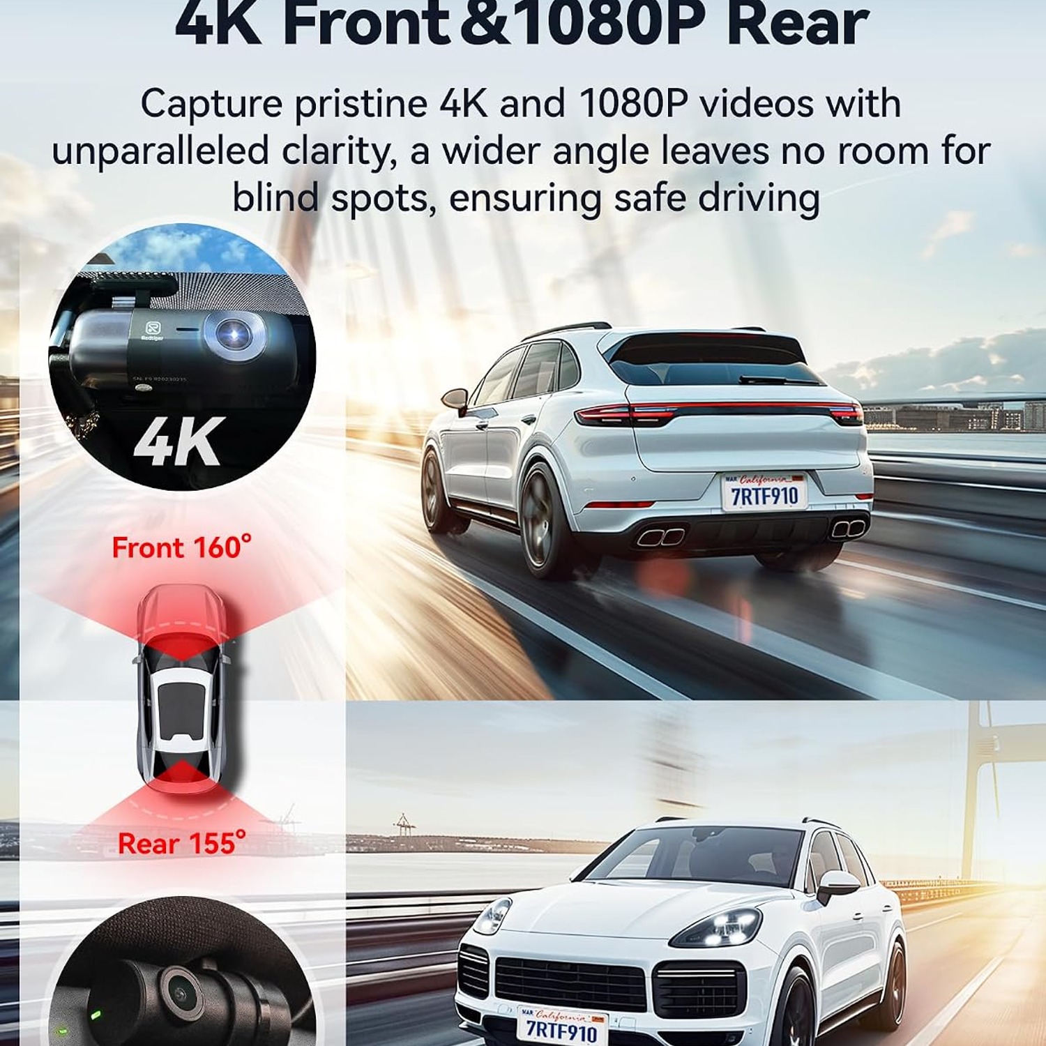 REDTIGER F9 4K Front and Rear Dash Cam with WiFi App Control