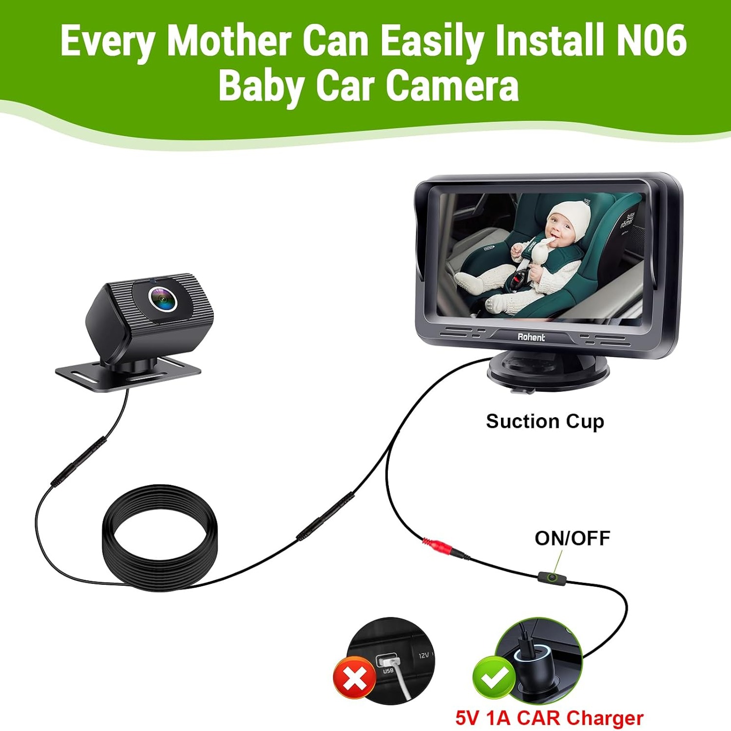 1080p Baby Car Camera with 4.3 Inch Monitor