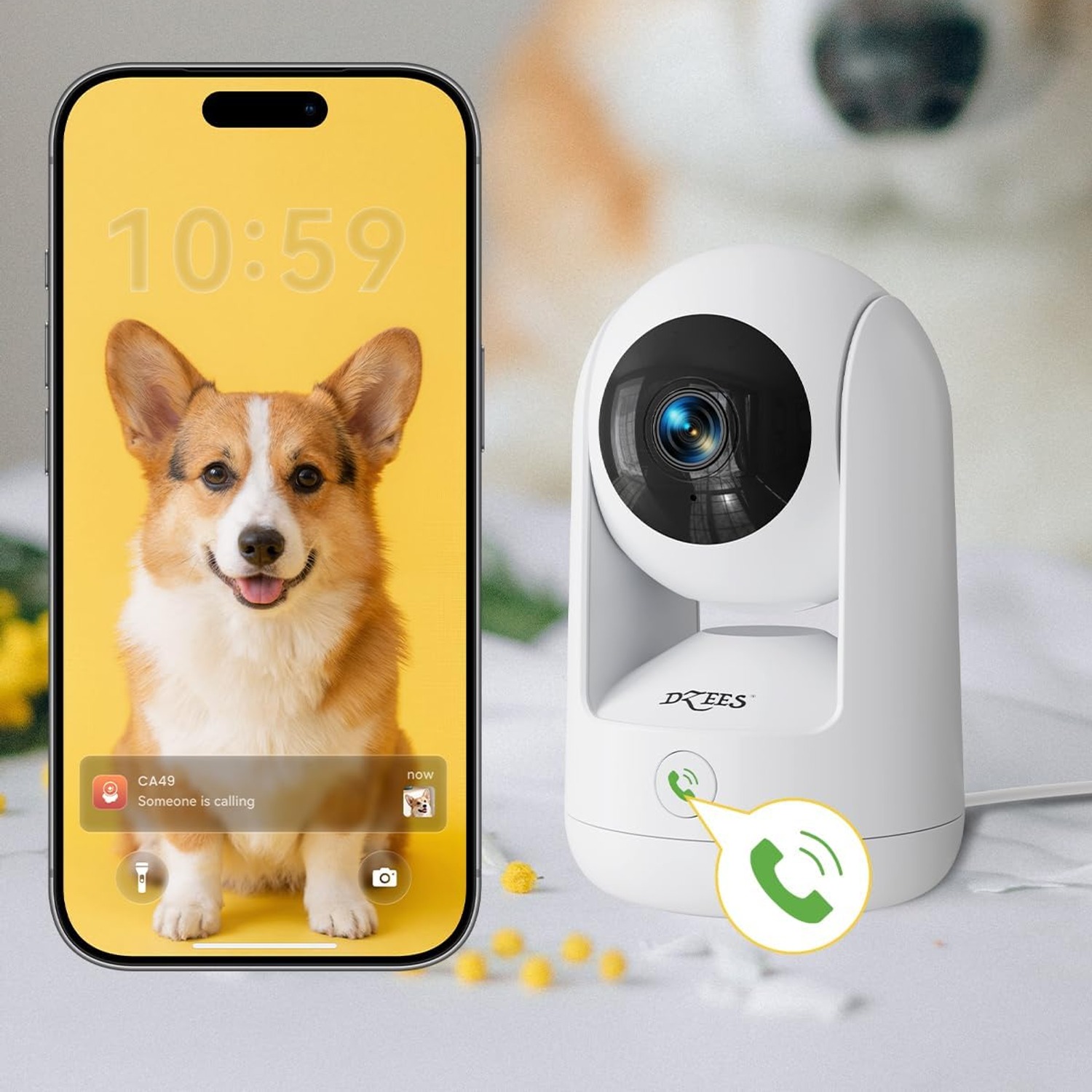 Dzees CA49 2K Indoor Camera with Dual Band WiFi and 360 Degree Pan Tilt