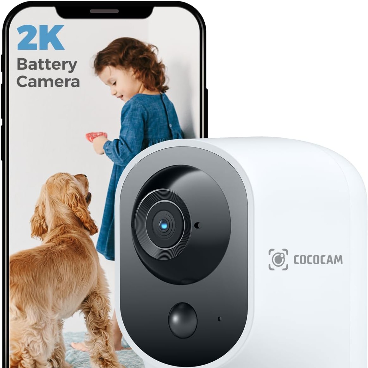 COCOCAM 2K Battery Indoor Security Camera with Pan and Tilt