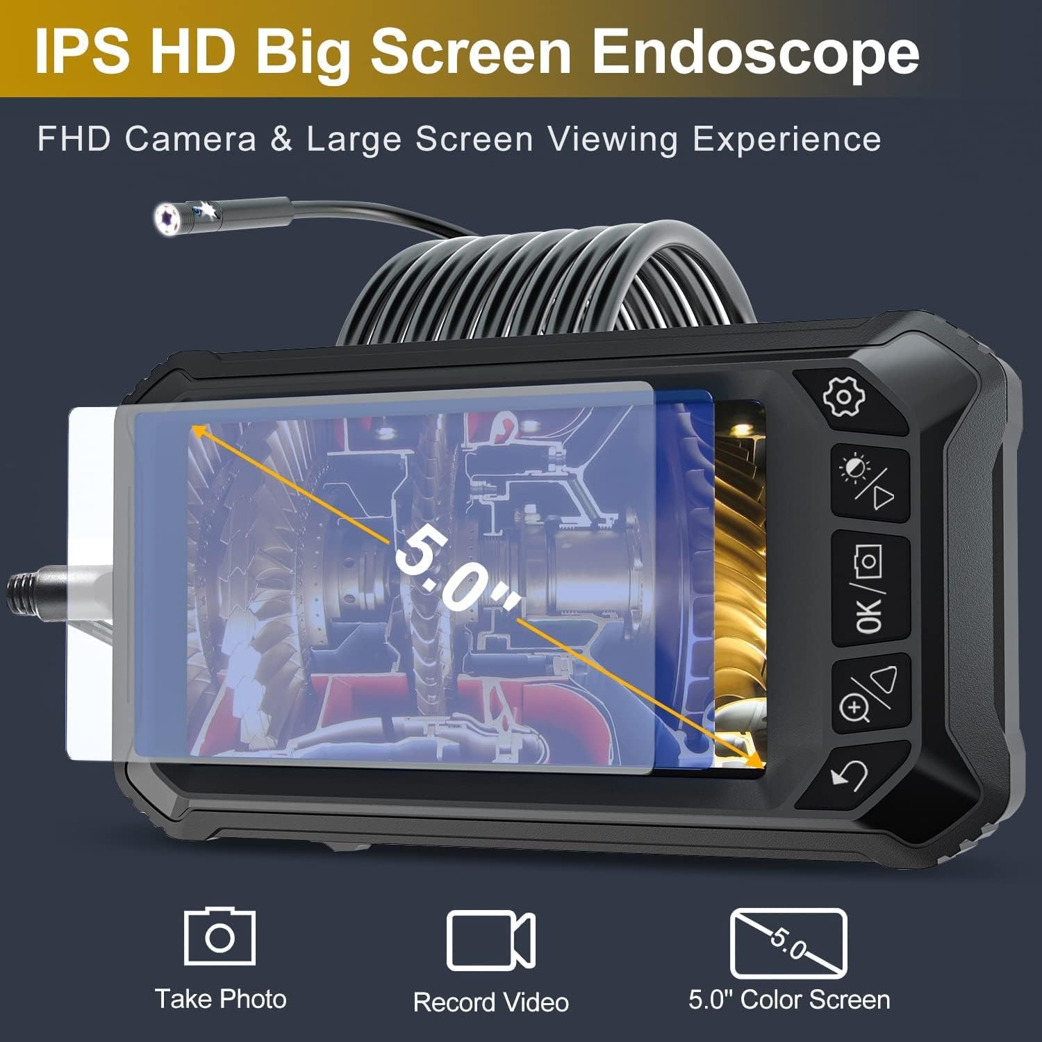 Koreal Dual Lens Inspection Camera with 5 Inch Screen
