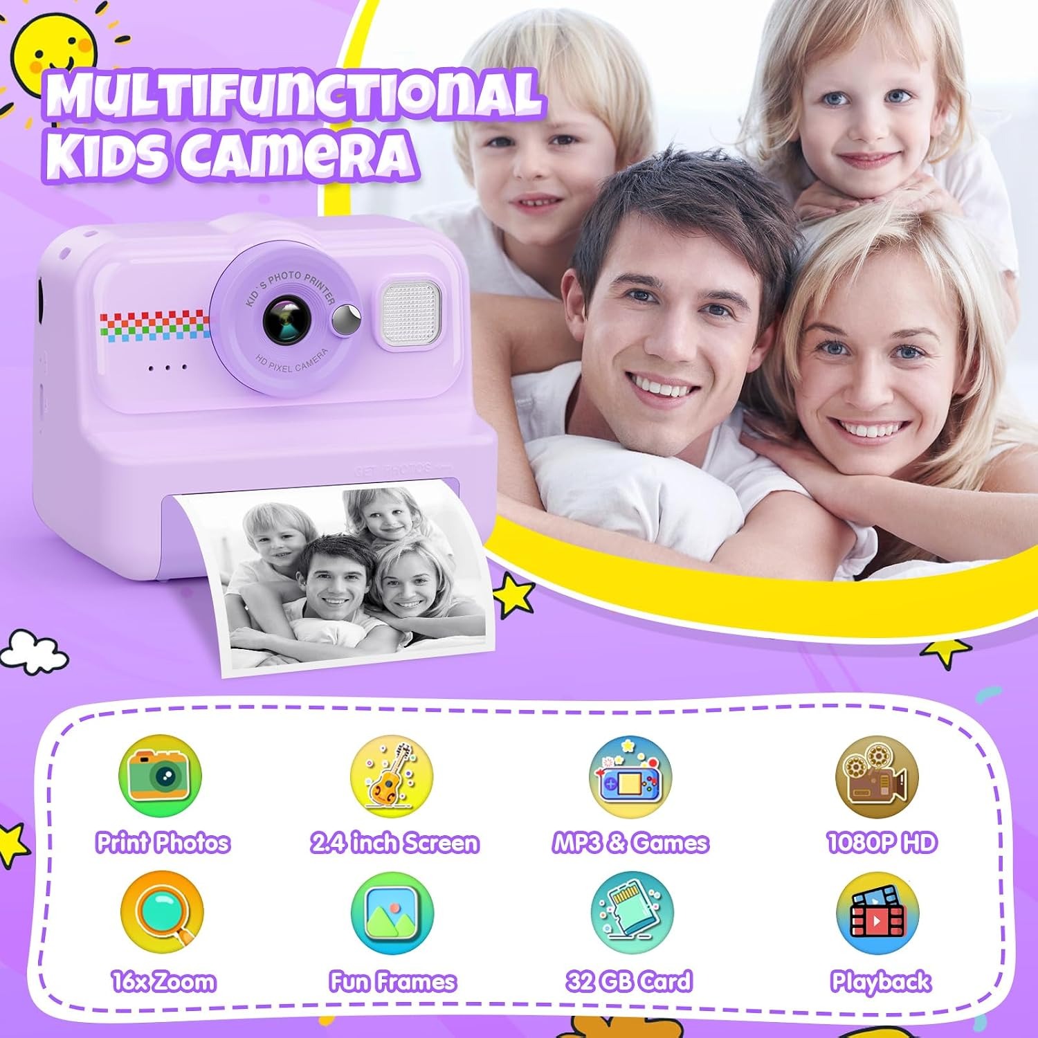 Kids Instant Print Camera with 32GB Card and Print Paper