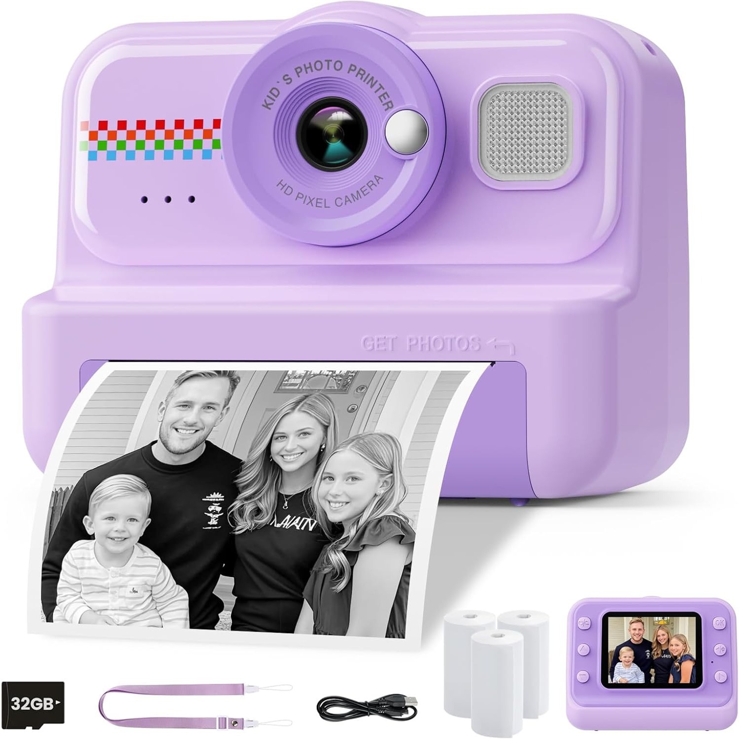 Kids Instant Print Camera with 32GB Card and Print Paper