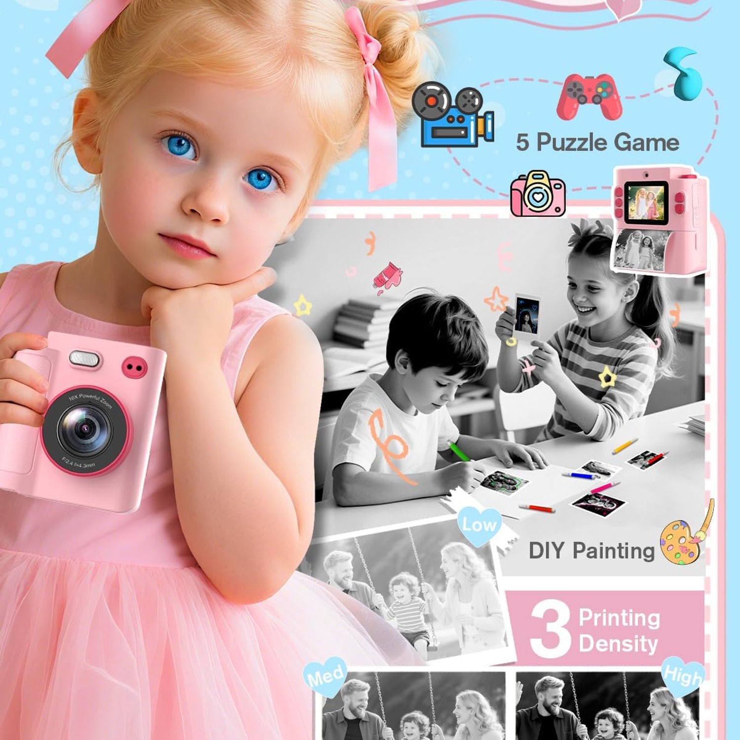Kids Instant Print Camera with 1080p Video