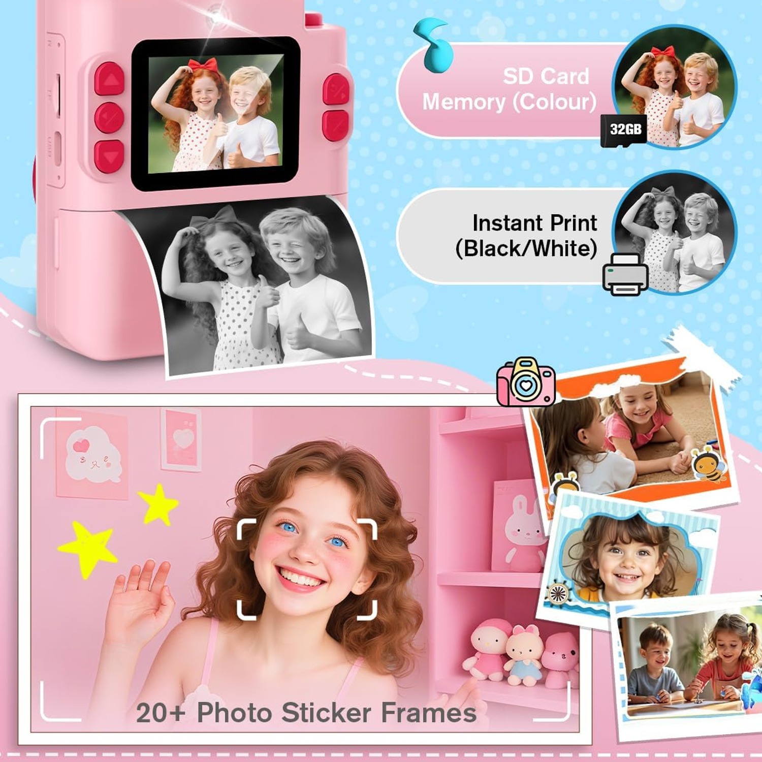 Kids Instant Print Camera with 1080p Video