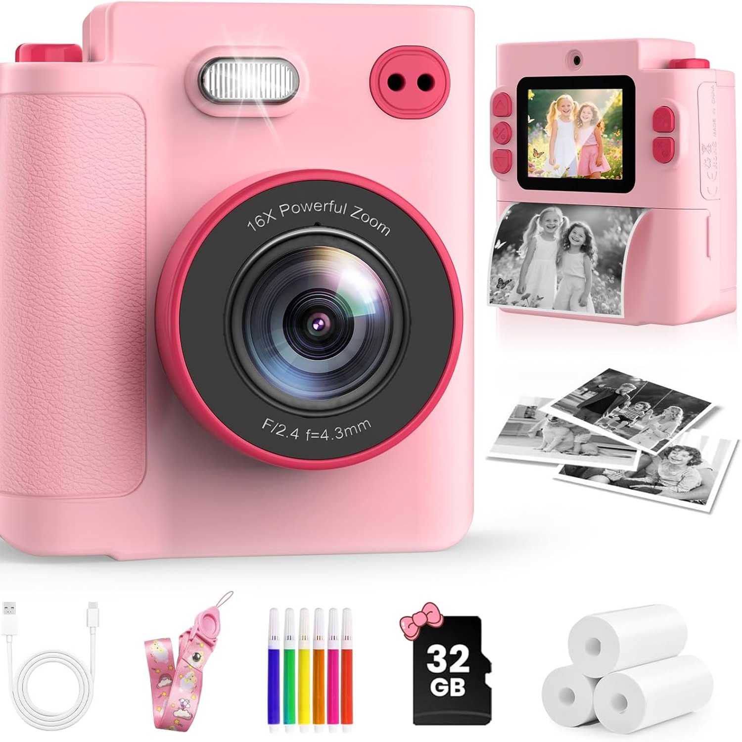Kids Instant Print Camera with 1080p Video