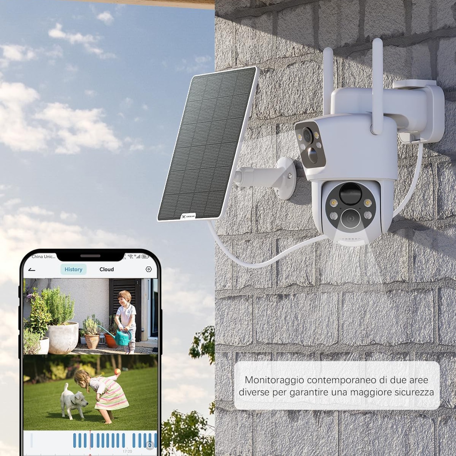 Dual Lens Outdoor Security Camera with Solar Panel