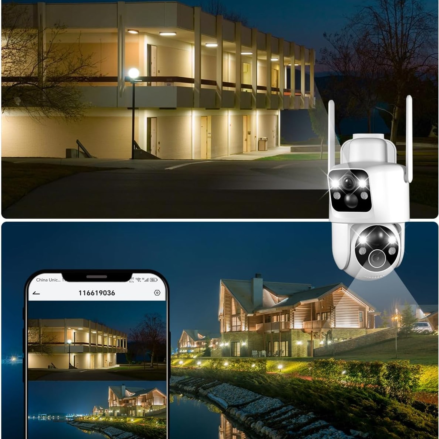 Dual Lens Outdoor Security Camera with Solar Panel
