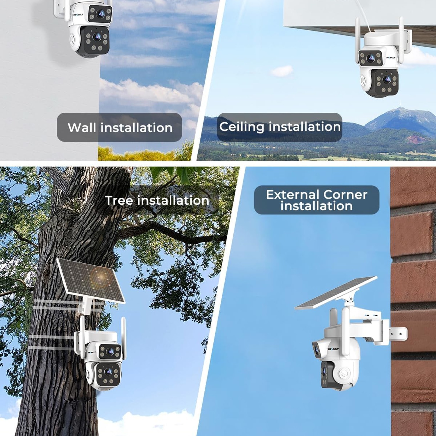 Solar Security Camera with 24/7 Recording (Dual Lens 2K WiFi)