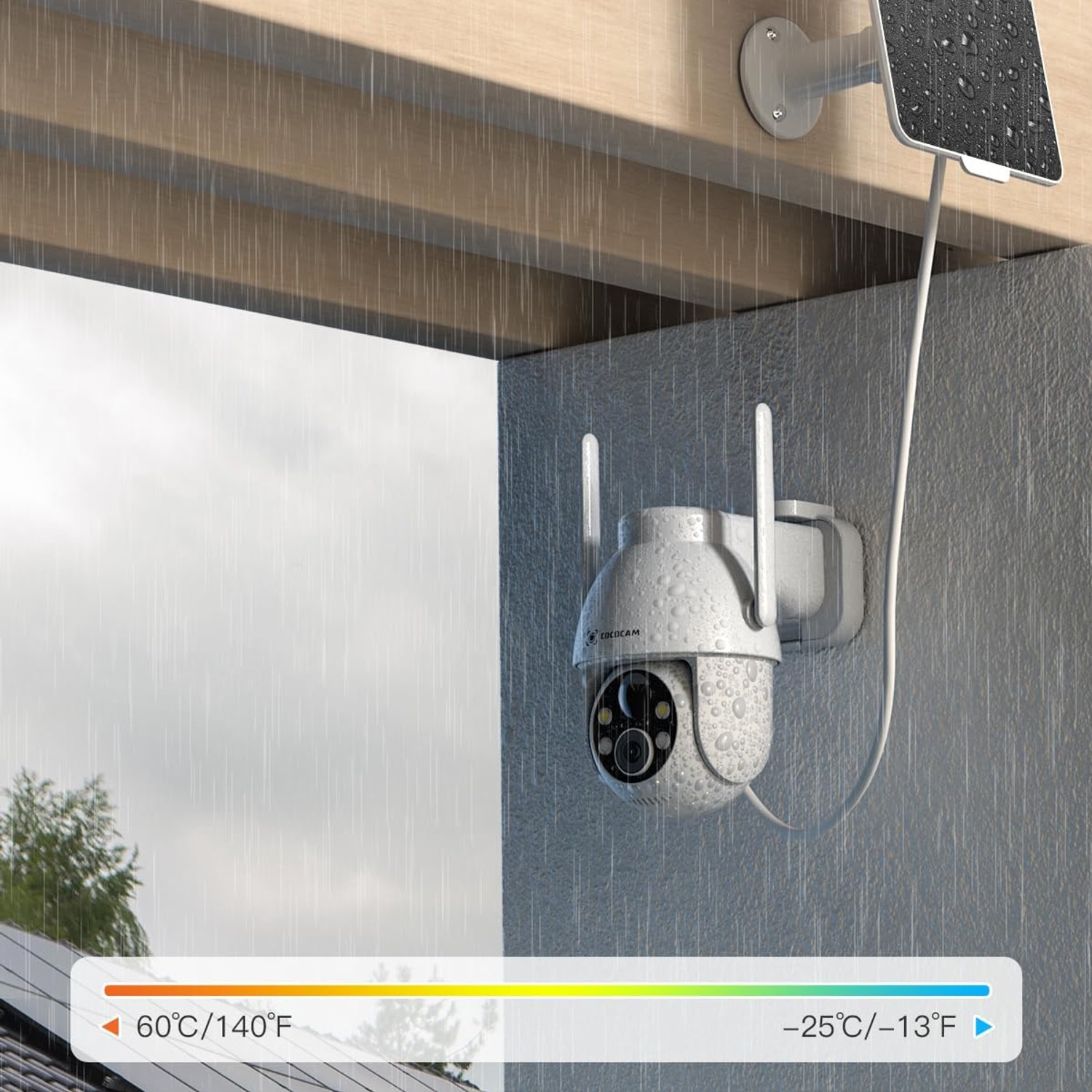 COCOCAM 2K Solar Security Camera with Pan, Tilt and Night Vision