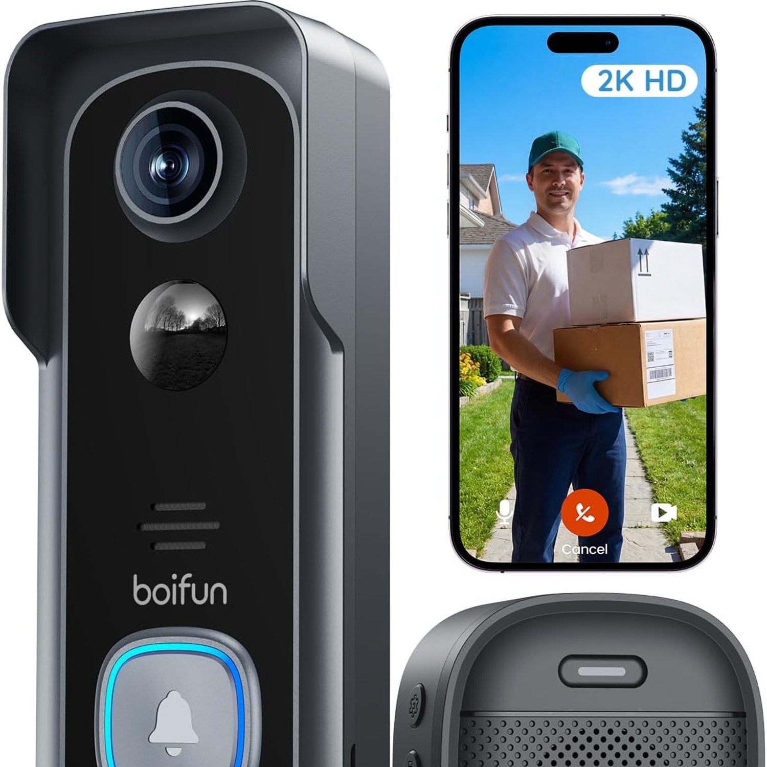 2K Wireless Video Doorbell Camera with Human Detection