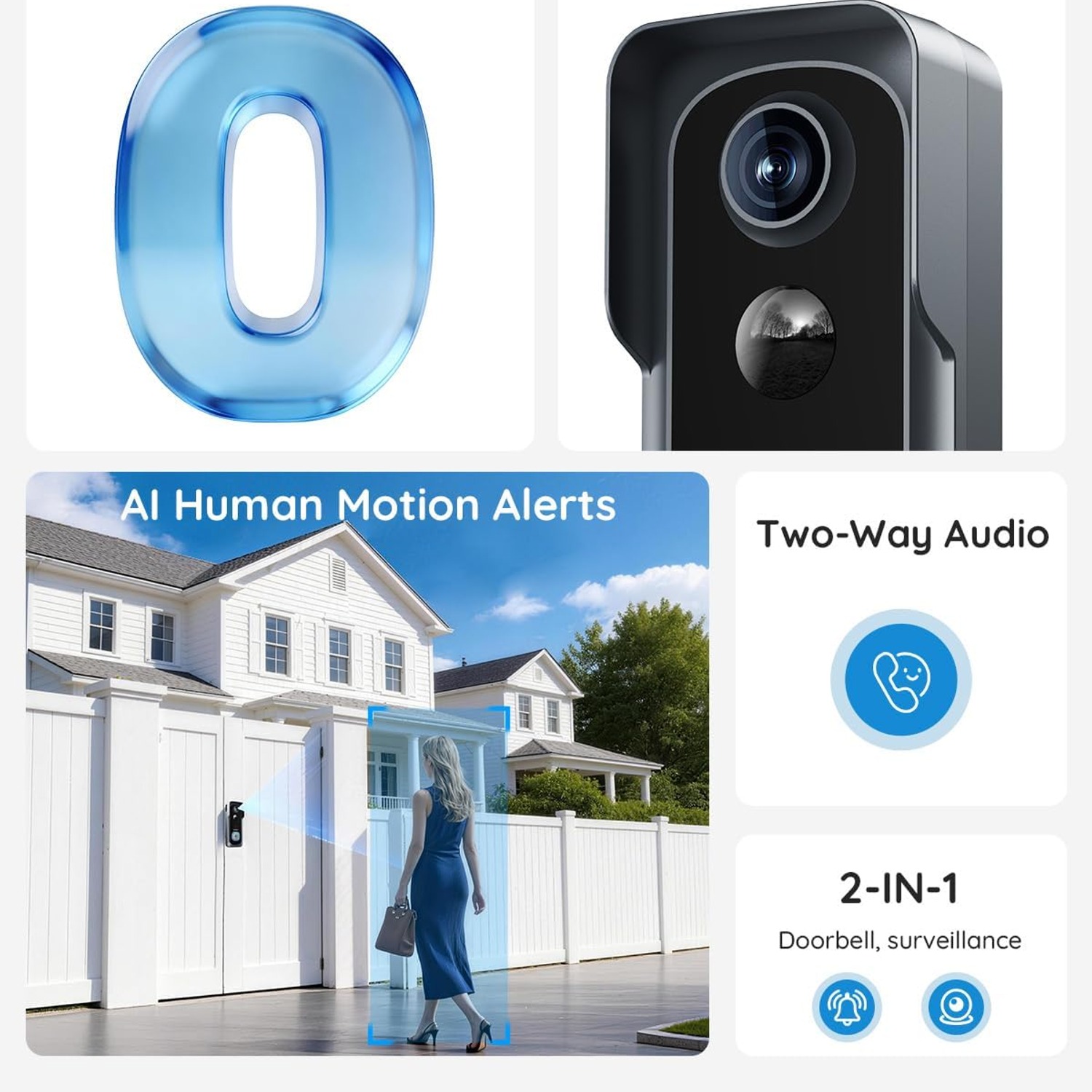 2K Wireless Video Doorbell Camera with Human Detection