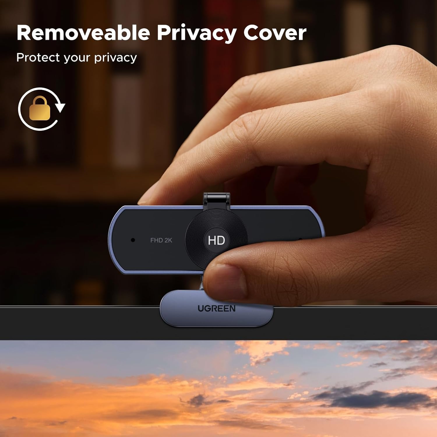 UGREEN 2K Webcam with Privacy Cover and Dual Microphones