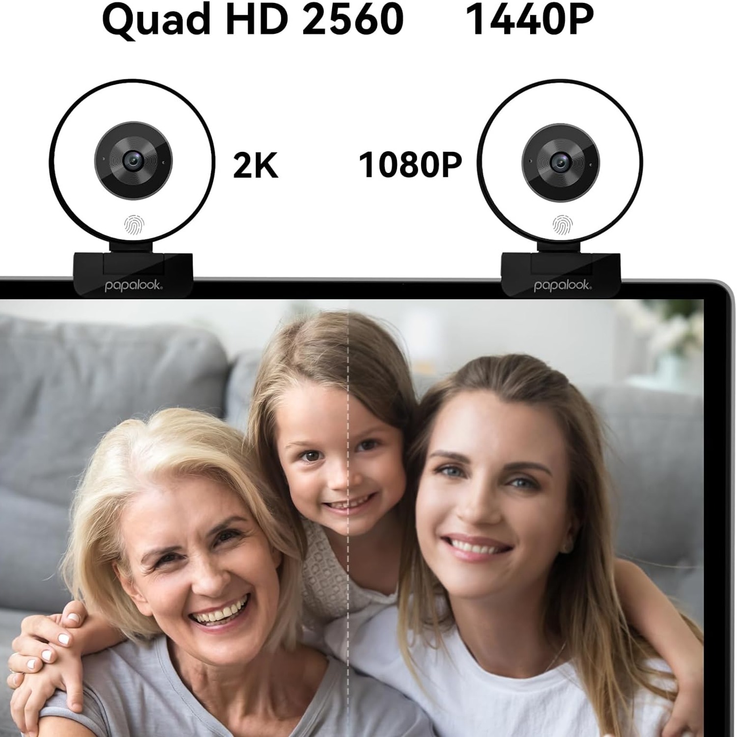papalook PA552 2K Webcam with Ring Light and Privacy Cover