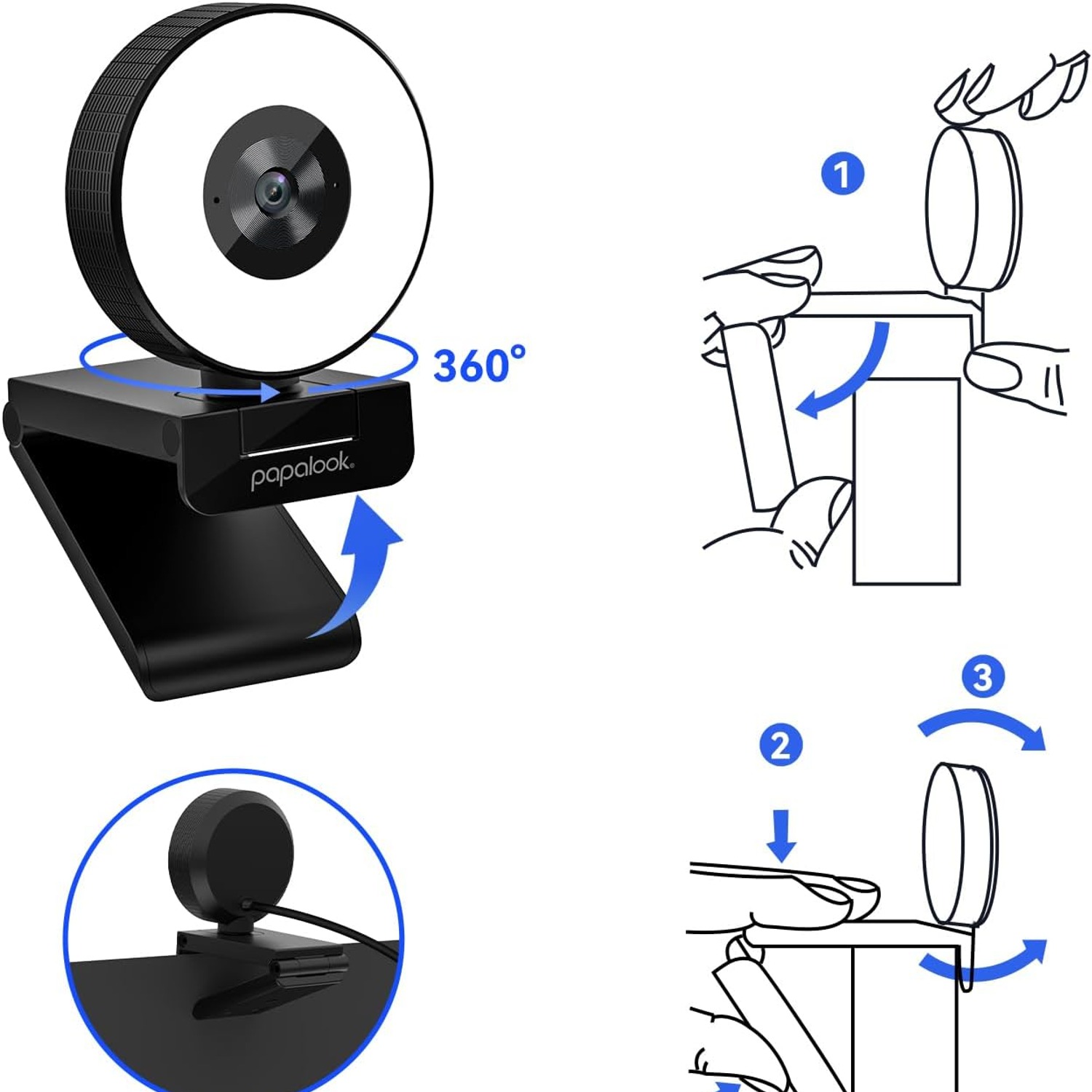 papalook PA552 2K Webcam with Ring Light and Privacy Cover: image 7